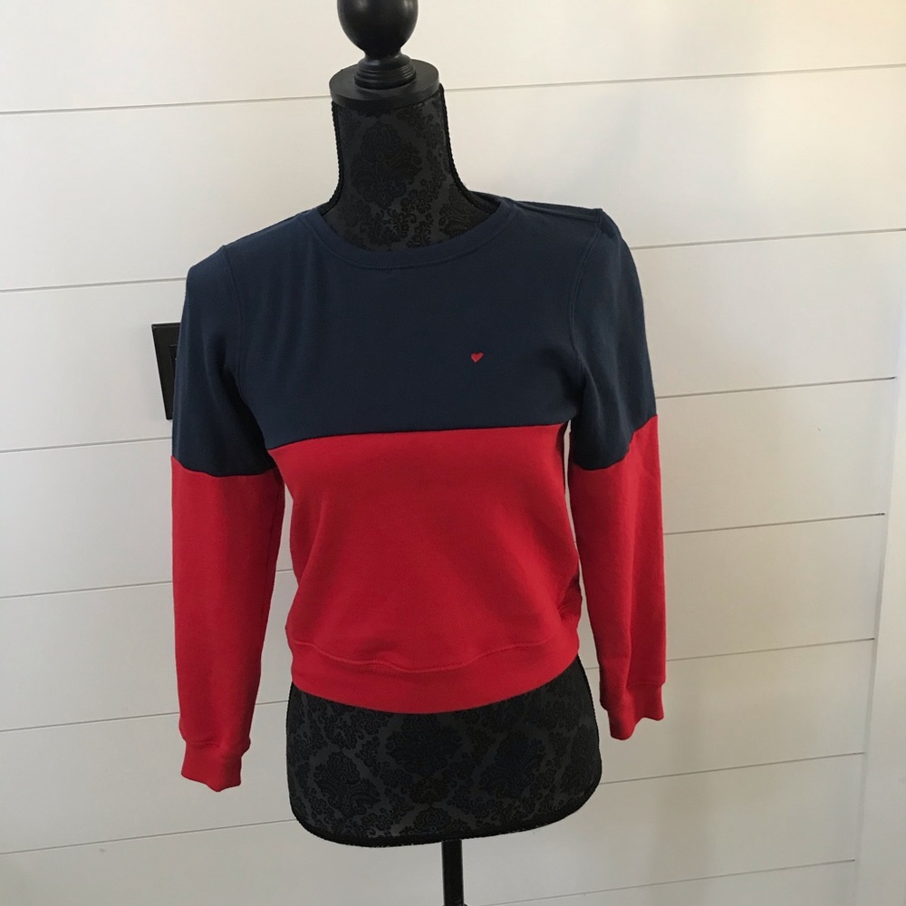 Nordstrom’s blue and red block sweatshirt